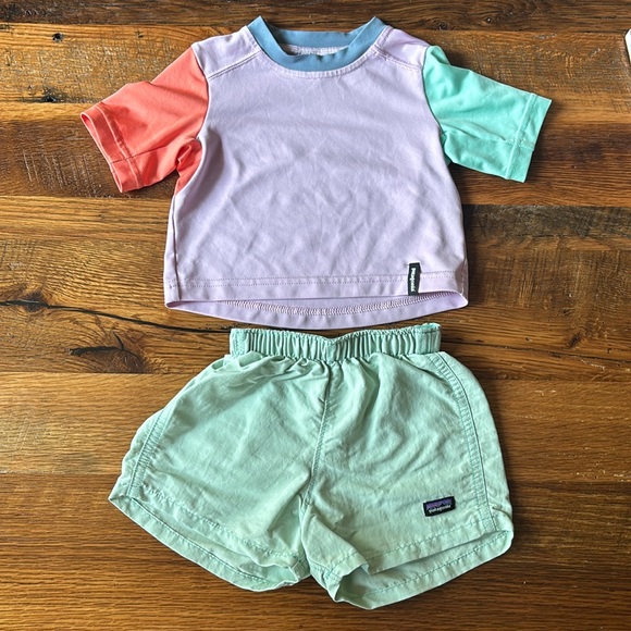 Patagonia Other - Patagonia Colorful Kids' swim T-Shirt and Shorts Set 3-6 months